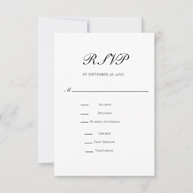 Traditionelle klassische feierliche Hochzeit RSVP Karte (Vorderseite)