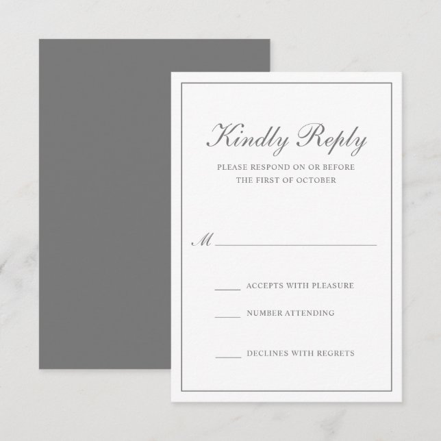 Traditionelle klassische formale Elegante Gray Wed RSVP Karte (Vorne/Hinten)