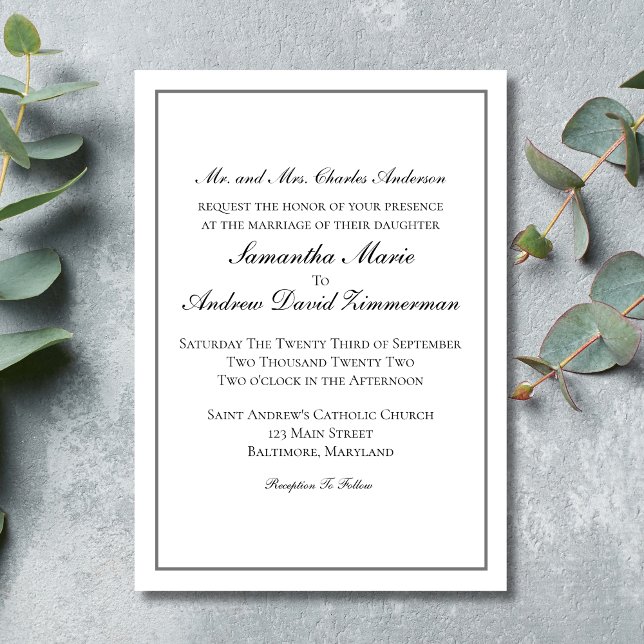 Traditionelle klassische formale Elegante Hochzeit Einladung (Traditional Classic Elegant Formal Wording Wedding Invitation Black Border)