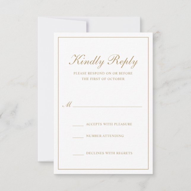 Traditionelle klassische formelle Hochzeit Gold RSVP Karte (Vorderseite)