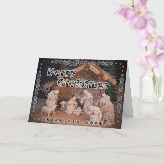Traditionelle Krippe aus heiterem Weihnachtsholz Karte (Orchidee)