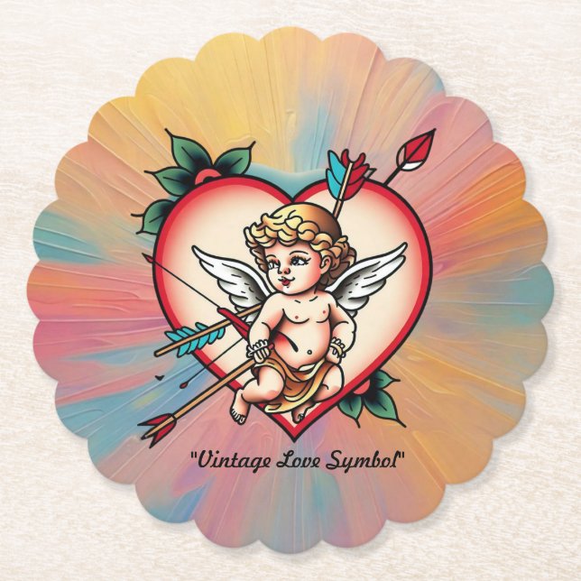 Traditionelle kupide Liebe Tattoo Untersetzer (Vorderseite)