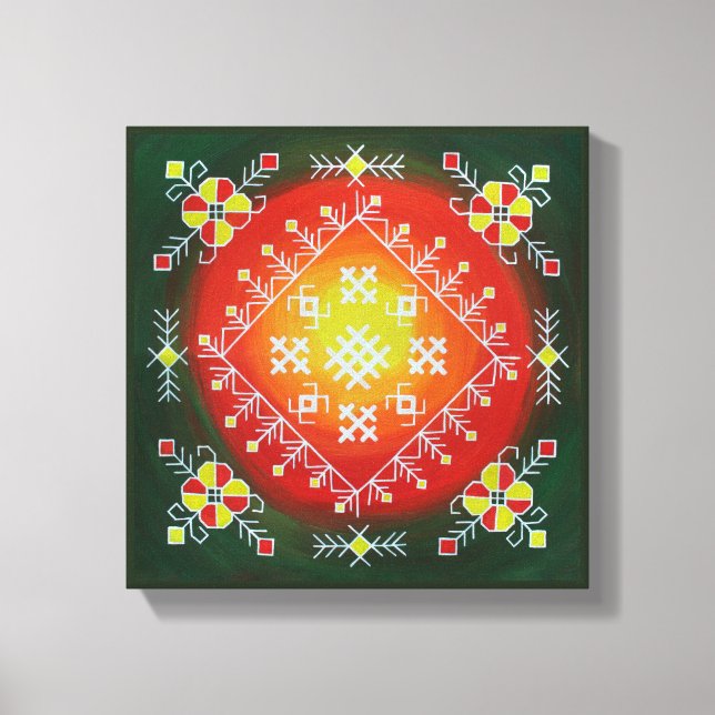 Traditionelle lettische Volkskunst mit Symbolmaler Leinwanddruck (Vorderseite)