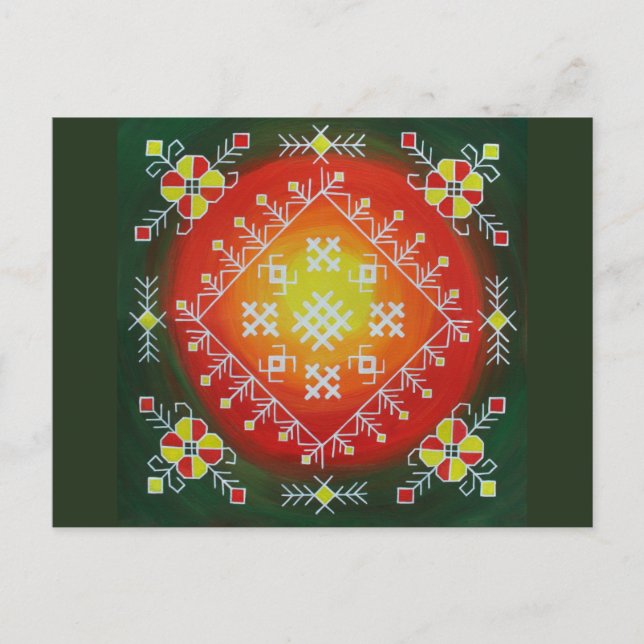 Traditionelle lettische Volkskunst mit Symbolmaler Postkarte (Vorderseite)