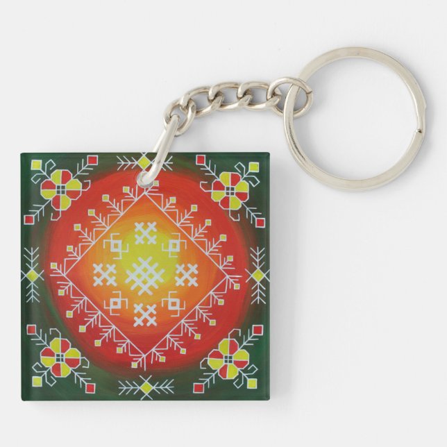 Traditionelle lettische Volkskunst mit Symbolmaler Schlüsselanhänger (Rückseite)