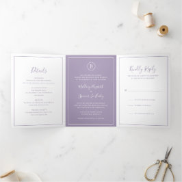 Traditionelle Lila Dusty Hochzeit Dreifach Gefaltete Einladung