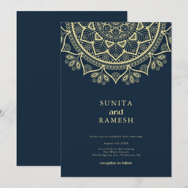Traditionelle Mandala-Indische Hochzeit Einladung (Vorne/Hinten)