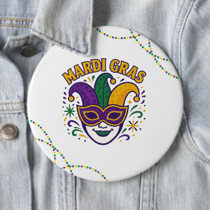 Traditionelle Maske in den Farben des Mardi Gras Button
