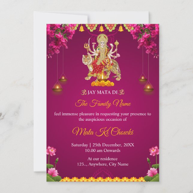 Traditionelle Mata Ki Chowki Einladungskarte (Vorderseite)