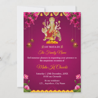Traditionelle Mata Ki Chowki Einladungskarte
