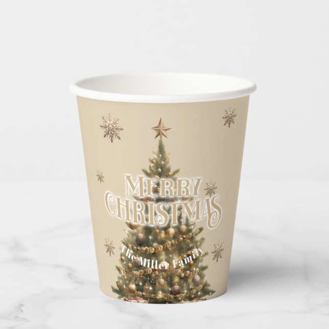 Traditionelle Merry Christmas Antique Gold Custom Pappbecher (Vorderseite)