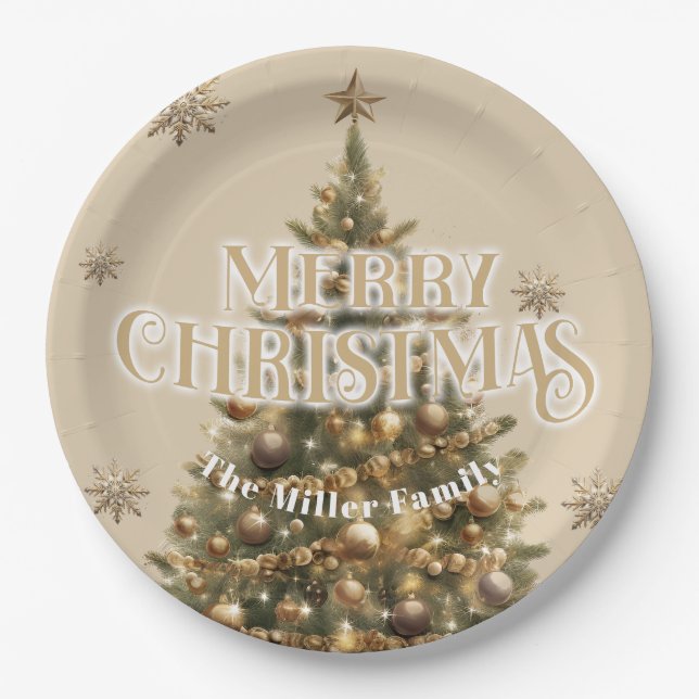 Traditionelle Merry Christmas Antique Gold Custom Pappteller (Vorderseite)