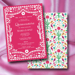 Traditionelle mexikanische Floral-Fiesta Rosa Quin Einladung