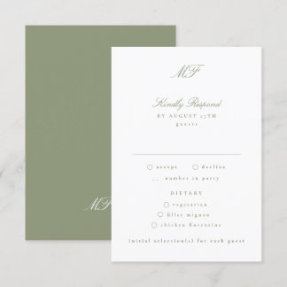 Traditionelle Mongram Classic Sage Green Wedding RSVP Karte