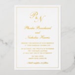 Traditionelle Mongram-feierliche Hochzeit Folieneinladung<br><div class="desc">Traditionelle Hochzeitseinladung mit einem einfachen und klassischen Design mit Ihren zwei Anfangsmonogrammen und Ihren Namen in einer eleganten Kalligraphie innerhalb eines dünnen Randes. Alle Designelemente sind in realer Goldfolie gedruckt. Diese luxuriöse Hochzeitseinladung mit zeitlosem Design ist perfekt für eine feierliche Hochzeit.</div>