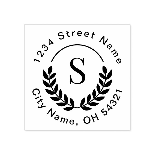 Traditionelle Monogram-Initial-Laurel-Rücksendeadr Gummistempel (Prägung)