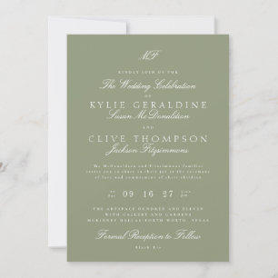 Traditionelle Monogram White Sage Green Wedding Einladung