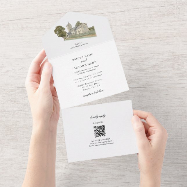 Traditionelle Monogramm-Hochzeit der Wasserfarbenk All In One Einladung (Abreißtisch)
