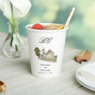 Traditionelle Monogramm-Hochzeit der Wasserfarbenk Pappbecher