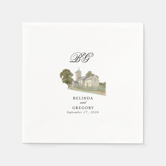 Traditionelle Monogramm-Hochzeit der Wasserfarbenk Serviette (Vorderseite)
