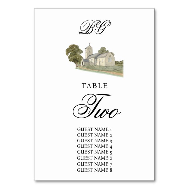 Traditionelle Monogramm-Hochzeit der Wasserfarbenk Tischnummer (Vorderseite)