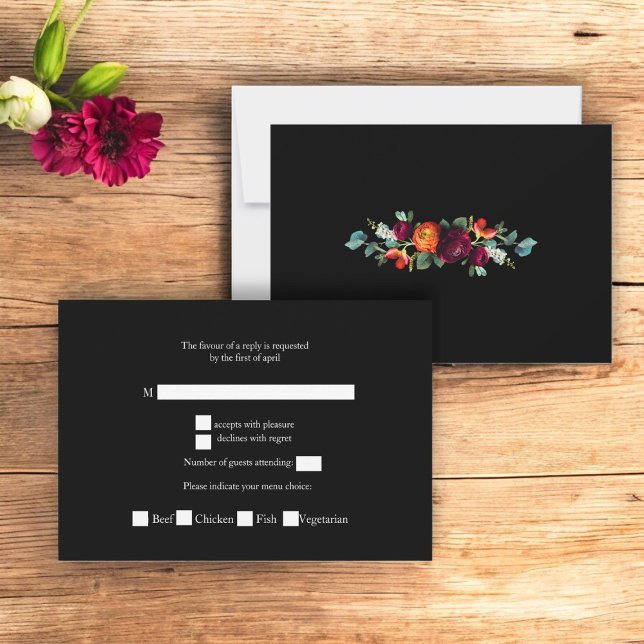 Traditionelle Moody-Hollywoodflorals Hochzeitskart RSVP Karte (rustic dutch  vintage florals moody romantic wedding rsvp card )