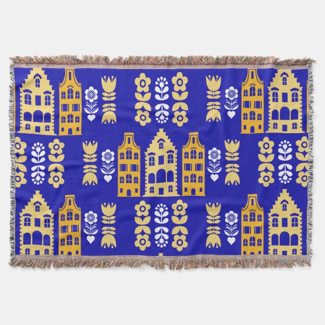 Traditionelle niederländische Folk Art Print Decke (Vorderseite)