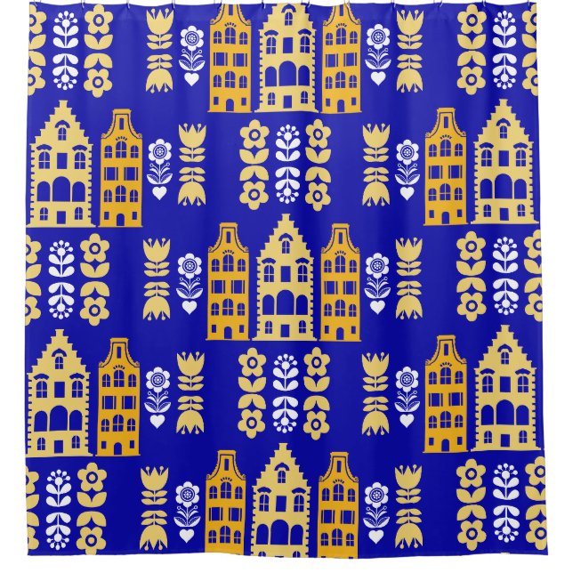 Traditionelle niederländische Folk Art Print Duschvorhang (Vorderseite)