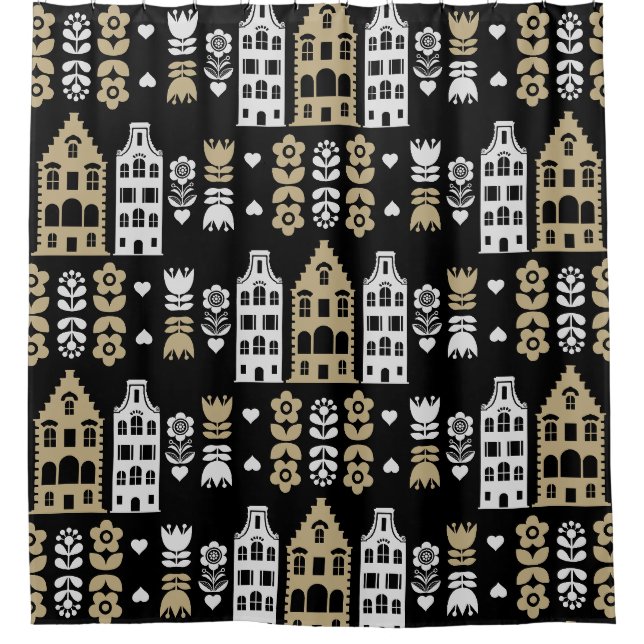 Traditionelle niederländische Folk Art Print Duschvorhang (Vorderseite)