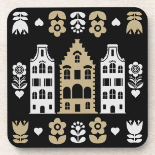 Traditionelle niederländische Folk Art Print Getränkeuntersetzer