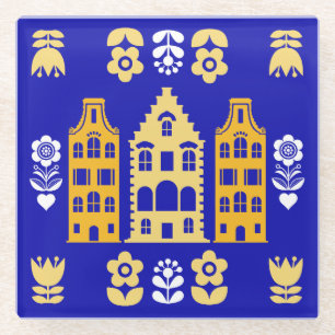 Traditionelle niederländische Folk Art Print Glasuntersetzer