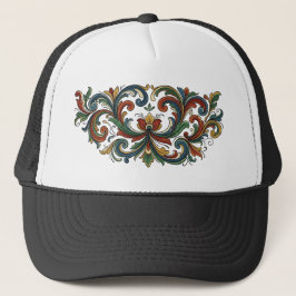 Traditionelle norwegische Rosemaling-Blumen-Volksk Truckerkappe