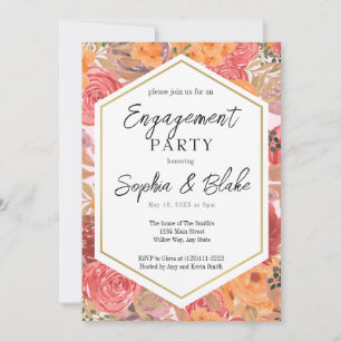 Traditionelle Orange & Pink Floral Engagement Part Einladung