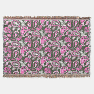 Traditionelle Paisley Linocut Warm Pink Deep Green Decke