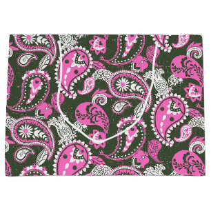 Traditionelle Paisley Linocut Warm Pink Deep Green Große Geschenktüte