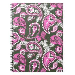 Traditionelle Paisley Linocut Warm Pink Deep Green Notizblock