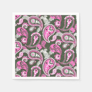 Traditionelle Paisley Linocut Warm Pink Deep Green Serviette