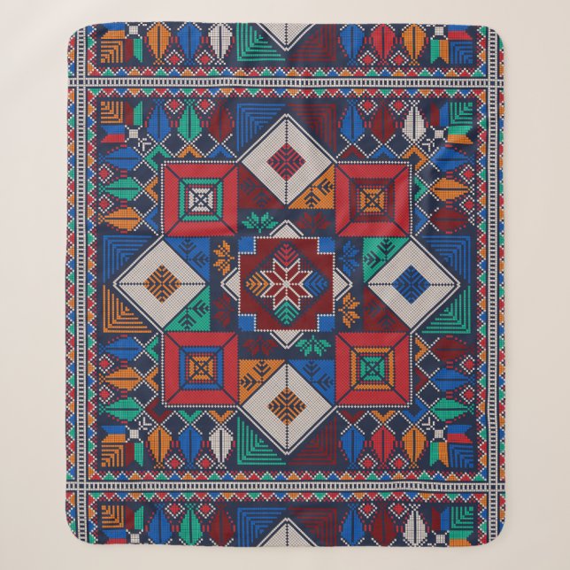 Traditionelle Palästina Stickerei täreez bunt Sherpadecke (Vorderseite)