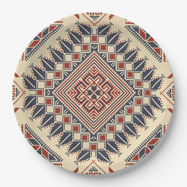Traditionelle palästinensische Stickerei Pappteller (Vorderseite)