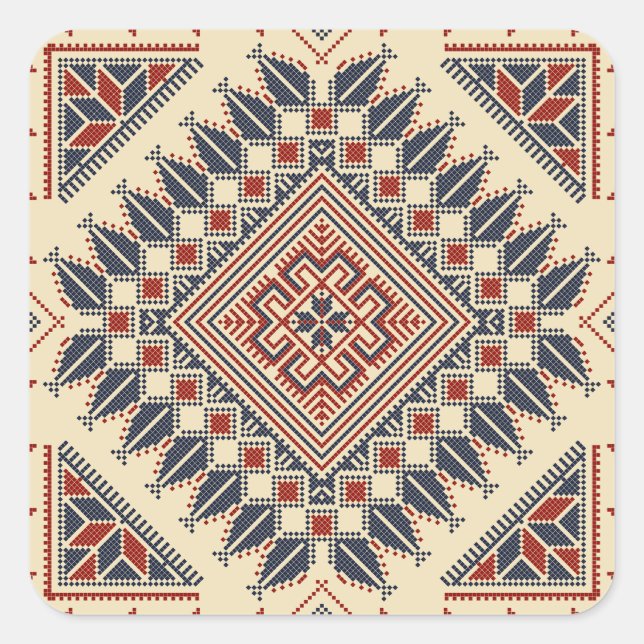 Traditionelle palästinensische Stickerei Quadratischer Aufkleber (Vorderseite)