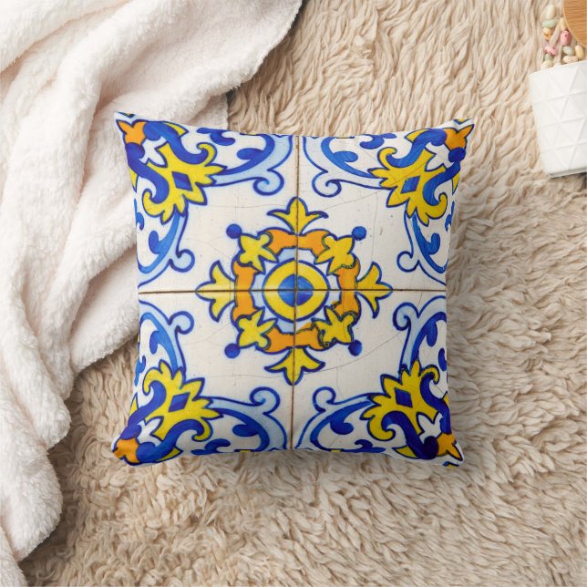 Traditionelle portugiesische Azulejo-Fliese Kissen (Decke)