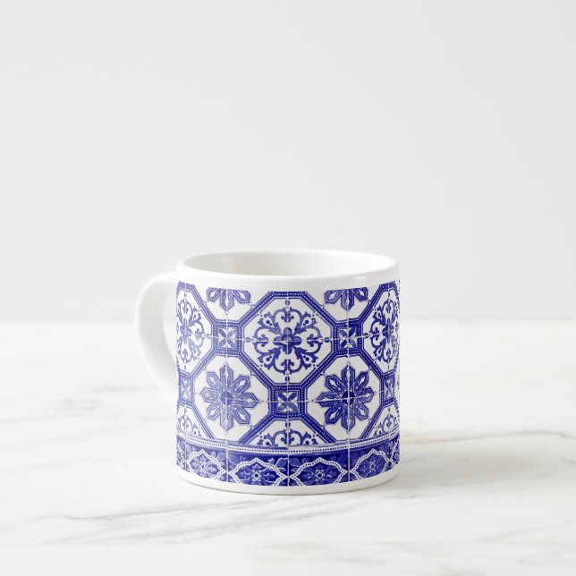 Traditionelle portugiesische blaue Fliesen Espressotasse (Vorderseite Links)