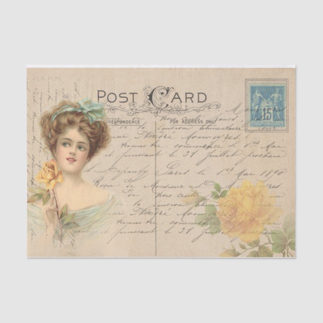 Traditionelle Postkarte/Viktorianische Dame mit Ro Seidenpapier (Vorderseite)