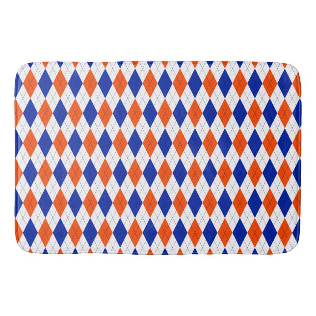 Traditionelle Preppy-Raute in Orange und Blau Badematte (Vorderseite)