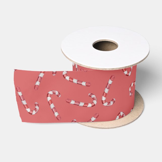 Traditionelle Red Baby Candy Cane Vintage Weihnach Satinband (Spule)