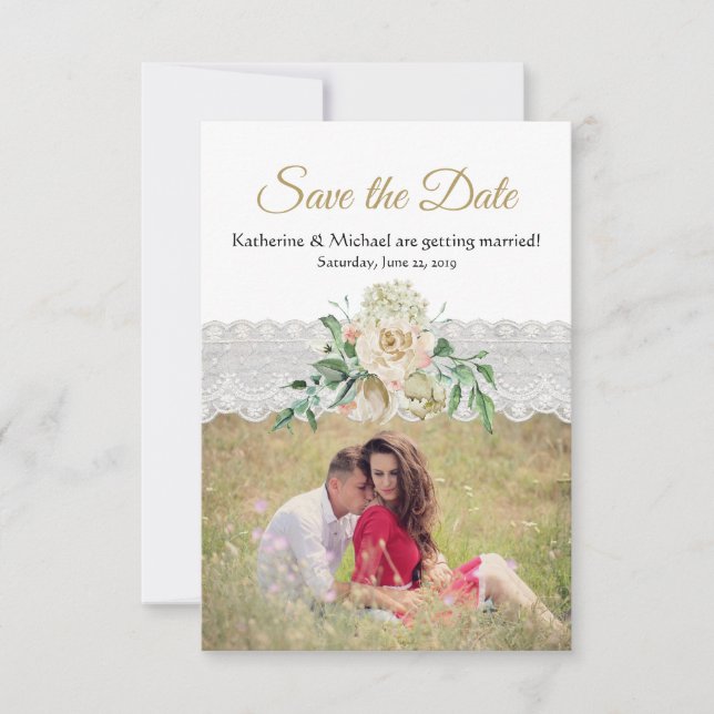 Traditionelle Rose aus Weißgold Hochzeit Save The Date (Vorderseite)