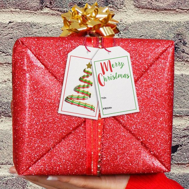 Traditionelle rote grüne Band Weihnachtsbaumkunst Geschenkanhänger (Von Creator hochgeladen)