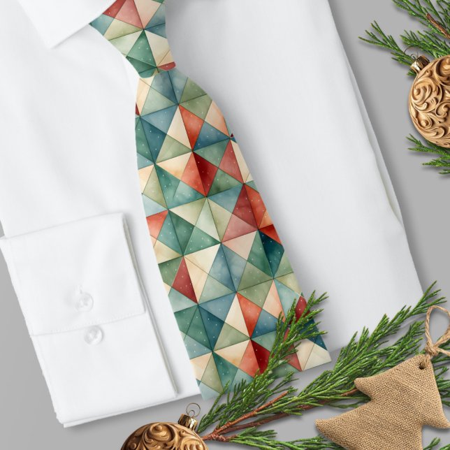 Traditionelle rote und grüne Wasserfarbe Krawatte (Traditional Red and Green Geometric Watercolor Necktie 
)