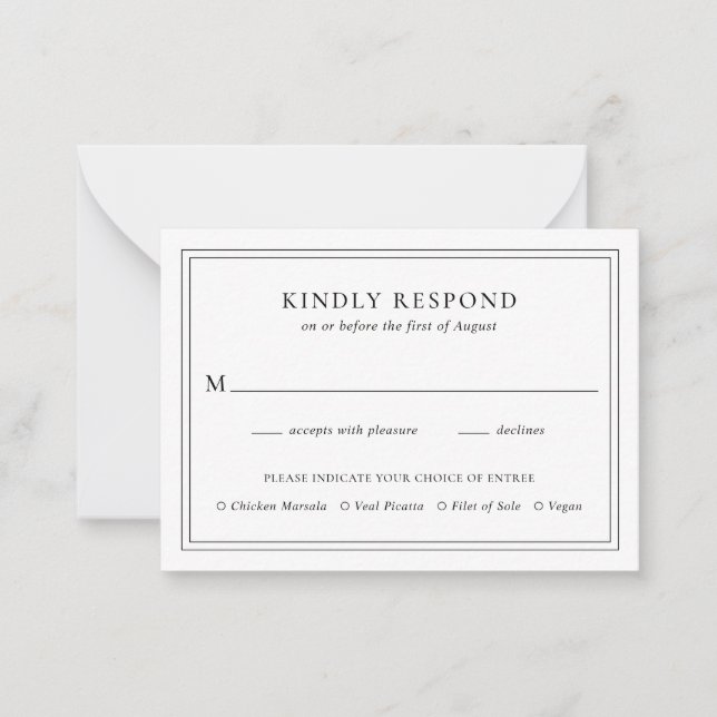 Traditionelle RSVP-Karte für Schwarz-Weiß-Hochzeit Mitteilungskarte (Vorderseite)