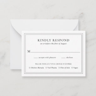 Traditionelle RSVP-Karte für Schwarz-Weiß-Hochzeit Mitteilungskarte